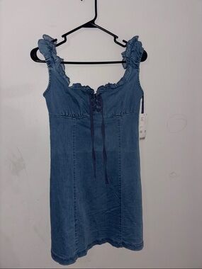 Urban Outfitters Light Denim Lace-Up Mini Dress in Soft Blue